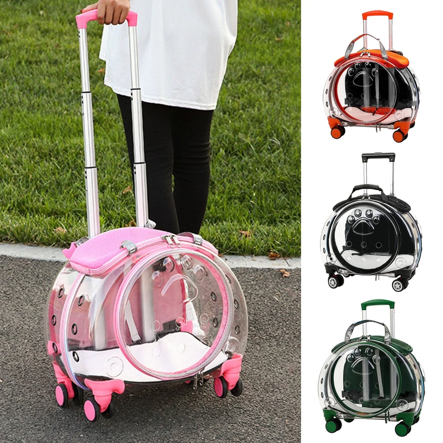 Pet Trolley Case Clear Ventilation Holes Silent Wheels Convenient Portable Cats Dogs Backpack for Travel