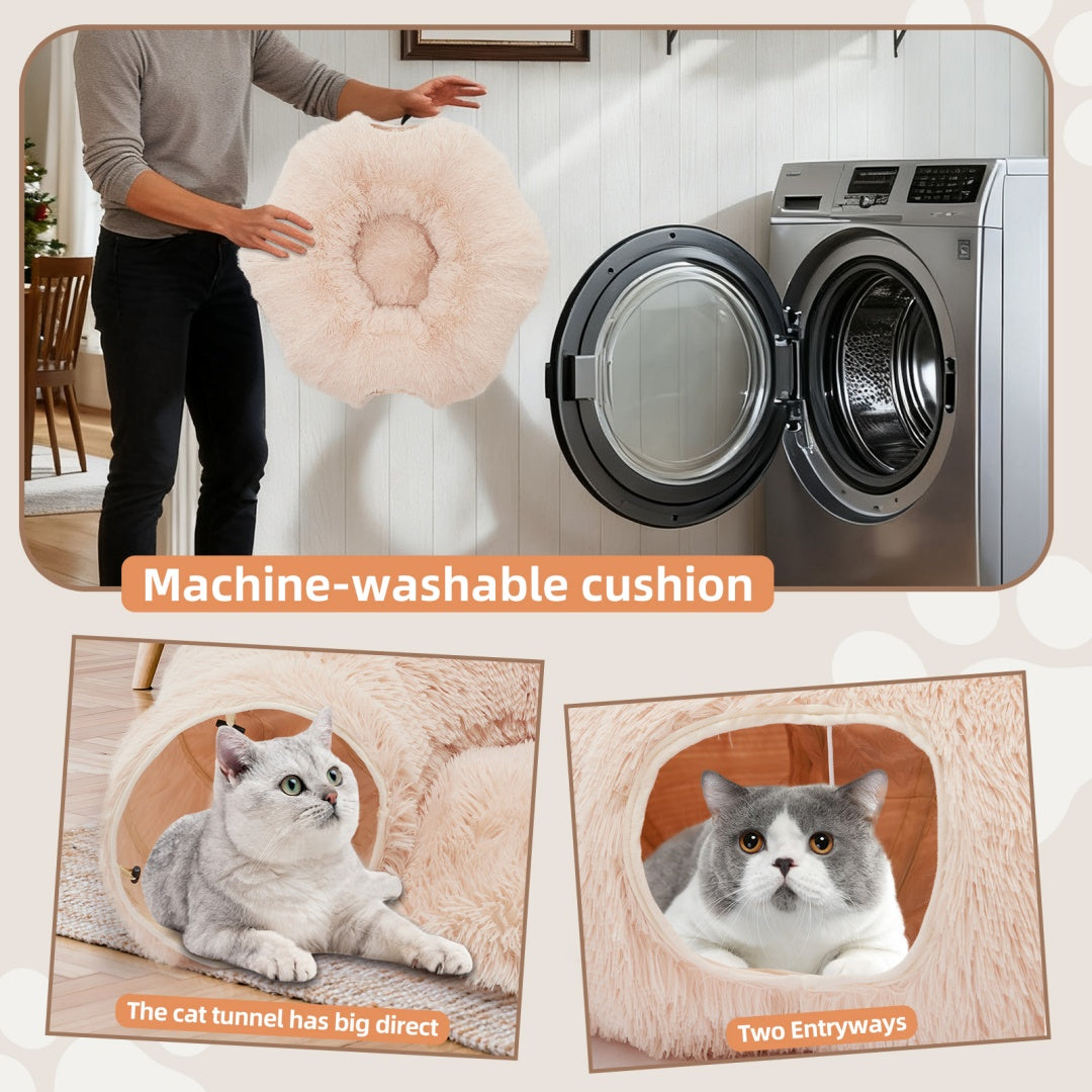 Cat Tunnel With Cat Bed For Indoor, Soft Plush Peekaboo Cat Cave Donut Tunnel, For Cats Kittens, Rabbit