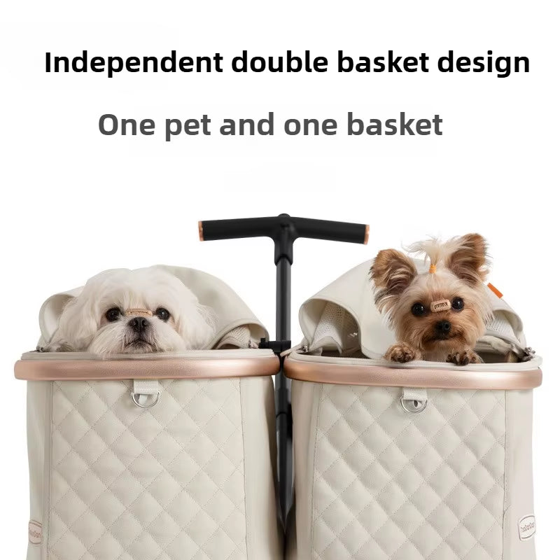 Cute Foldable Cat Stroller for 2 Cats 4 Wheels Outdoor Dual Cat Stroller Bag Detachable Dog Trolley Carrier Luxury Pet Products
