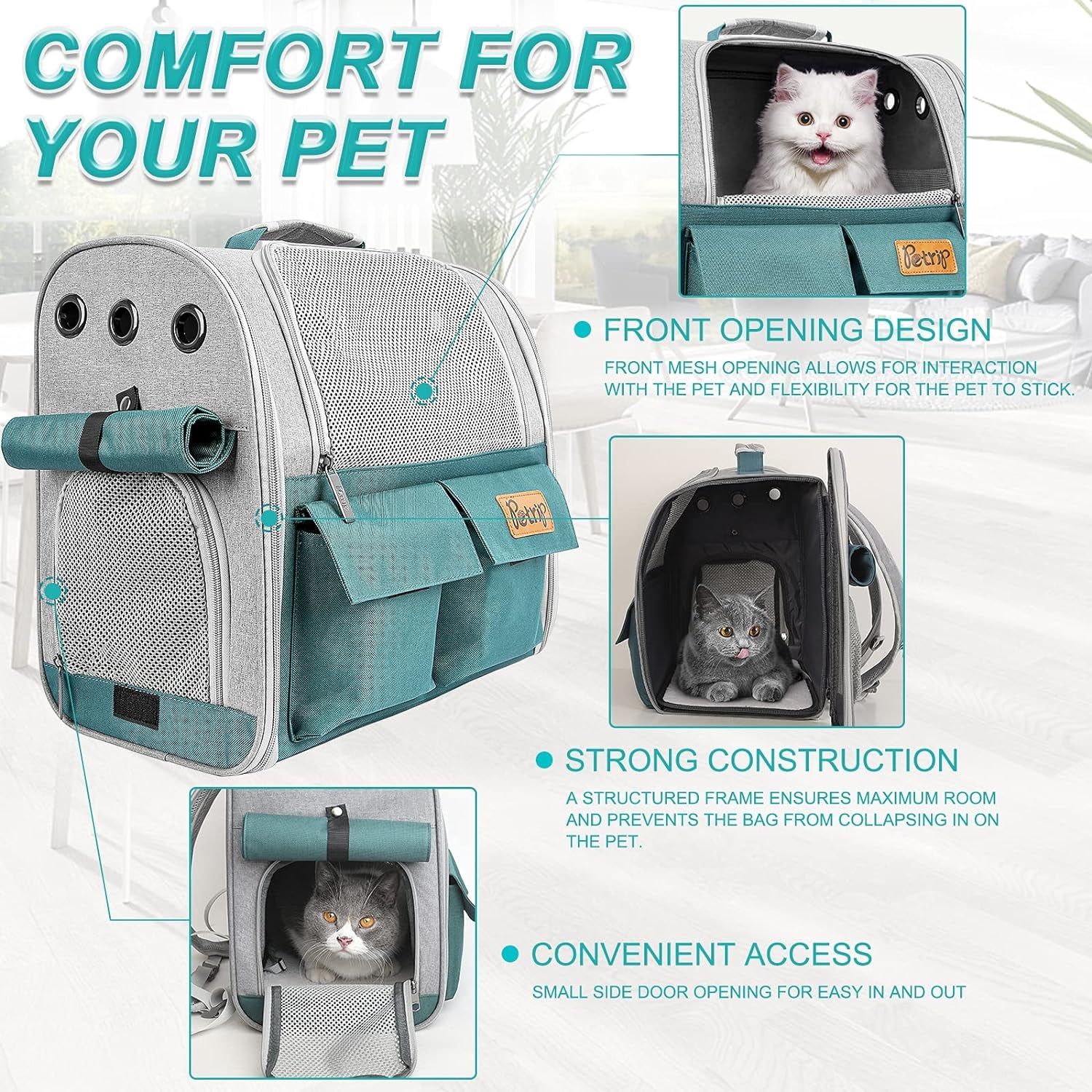 Pet Backpack Carrier for 20 Lbs Cats Small Dogs, Expandable Cat Backpack with Super Ventilated Design, Safety Straps, Buckle Support, Airline Approved Collapsible Dog Backpack