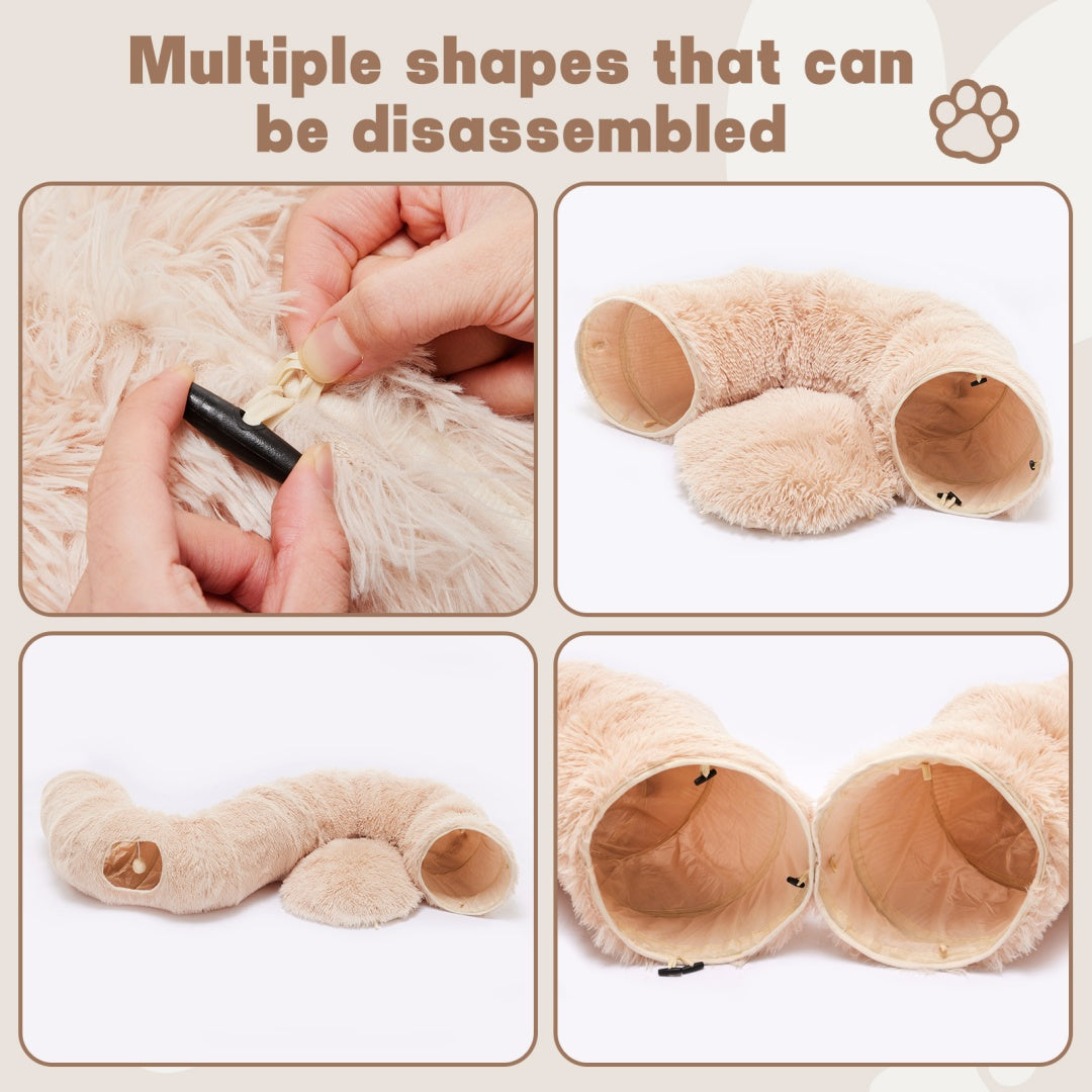 Cat Tunnel With Cat Bed For Indoor, Soft Plush Peekaboo Cat Cave Donut Tunnel, For Cats Kittens, Rabbit